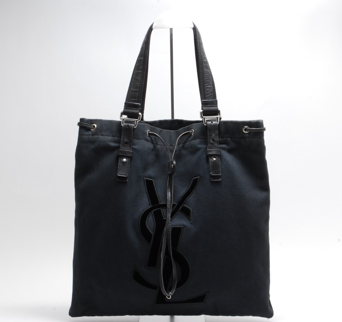 Yves Saint Laurent Logo Tote Bag Canvas Black YSL | eBay