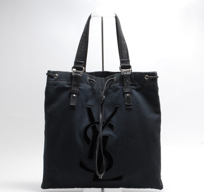 Yves Saint Laurent Logo Tote Bag Canvas Black YSL | eBay