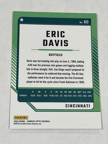 2024 Donruss Baseball Optic #60 - Eric Davis - Cincinnati Reds - Picture 2 of 2