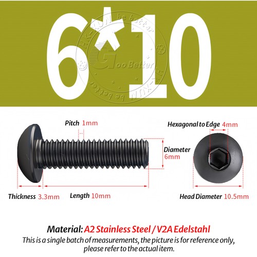 M2 - M8 Black Socket Button Screws Dome Head Hex Allen Bolts A2 Stainless Steel - Picture 68 of 92