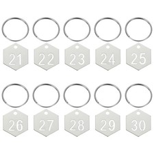 10PCS Number Tags 21-30, Number Key Tags Stainless Steel, Hexagon, Silver