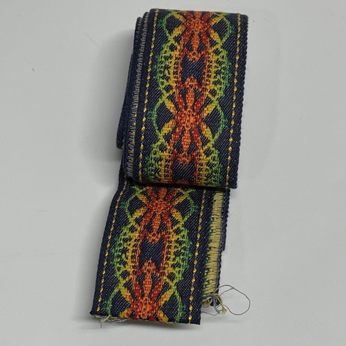 Nastro jacquard ricamo multicolore 2 iarde bordo blu colorato - Foto 1 di 4