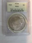 1924P Peace $ MS63 in the Old Green Holder And Has Bronze Toning Ob/Rev