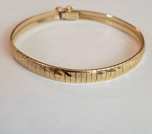 7" 14K Yellow Gold Italian Etched Omega Chain Link Bracelet - 13.4 Grams