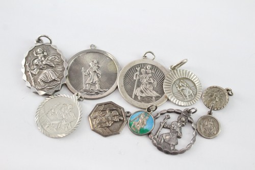 Mixed Grade Silver Pendants St Christopher George Jenson Mid Century x 10 (42g)