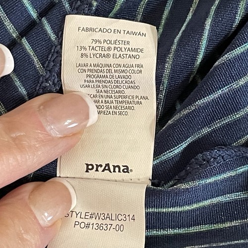 PrAna SCRAMBLE Athletic High Neck Dress Size XL Blue Stripe Slinky Knit Shift - Picture 11 of 12