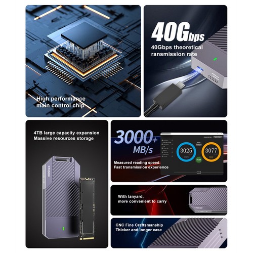 M.2 NVME SSD Hard Drive Enclosure Professional 40Gbps USB 4.0 Hard Drive Encl CB - Afbeelding 4 van 24