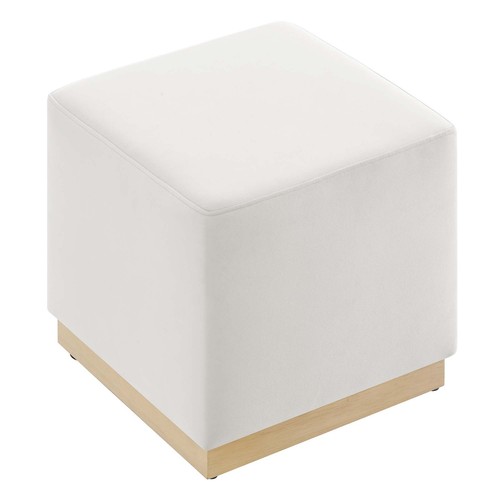 Tilden 17" Square Performance Velvet Upholstered Ottoman in Alabaster Natural - Picture 7 of 9