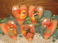Halloween Decor 5 Appliqued Hearts Ornaments Bowl Fillers Handmade Vintage Look