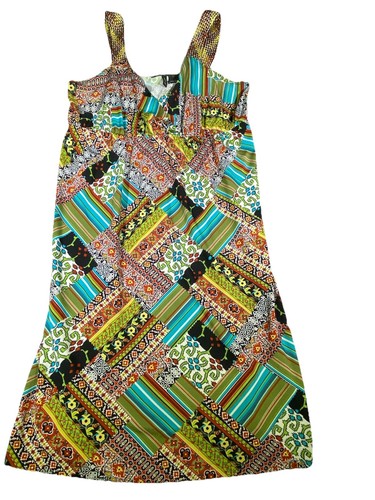 New Directions Sun Dress Women’s Size Large Colorful Patchwork Pattern Boho - Picture 5 of 11