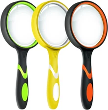 3 Pack Magnifying Glass, 10X Non-Slip Handheld Reading Magnifier for Kids and Se
