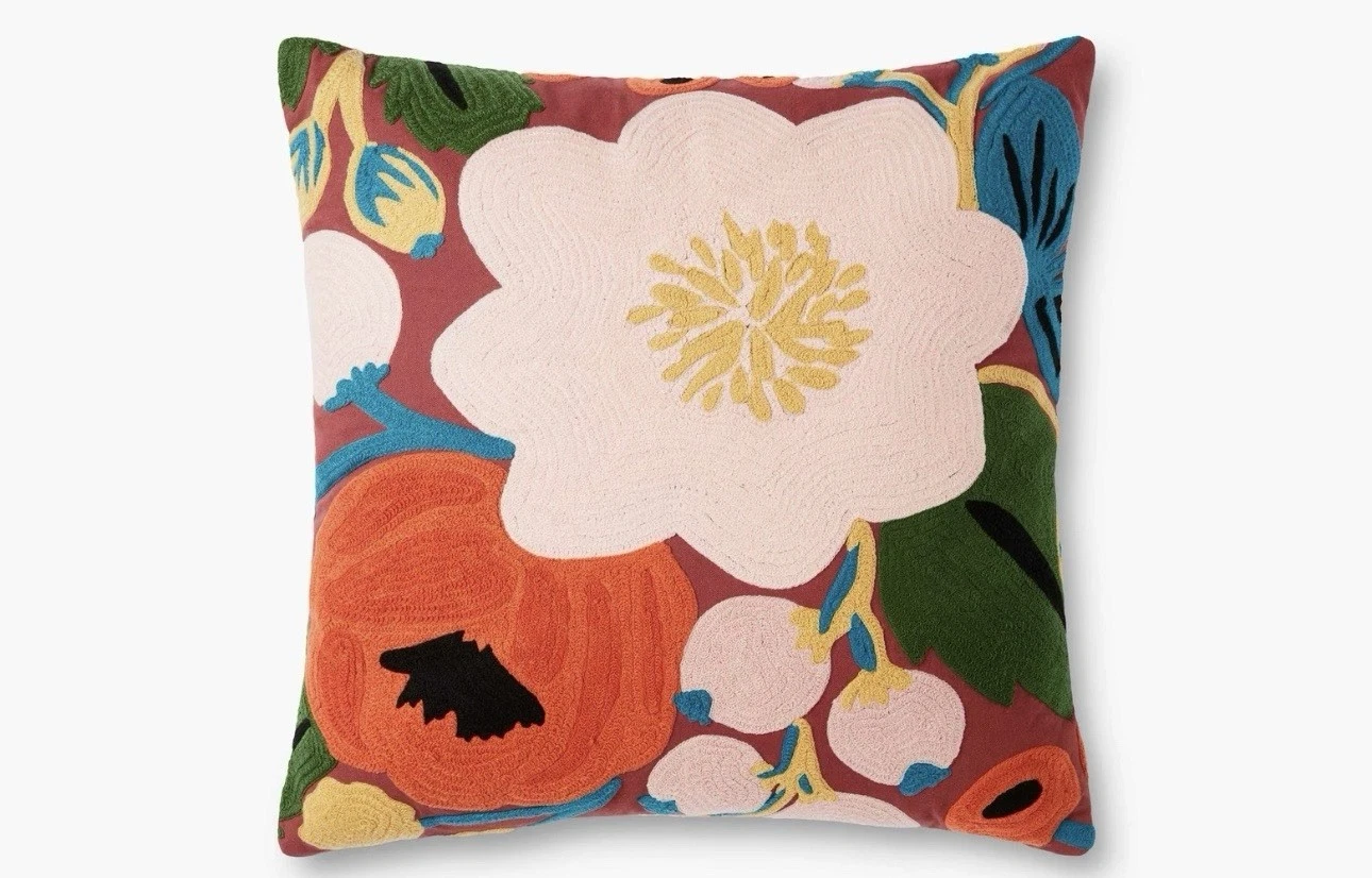 Anthropologie Vintage Blossoms Embroidered Pillow