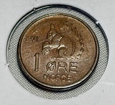 1971 Norway 1 Ore Coin KM#403 Bronze Squirrel Animal Nordic Vintage Scandinavian