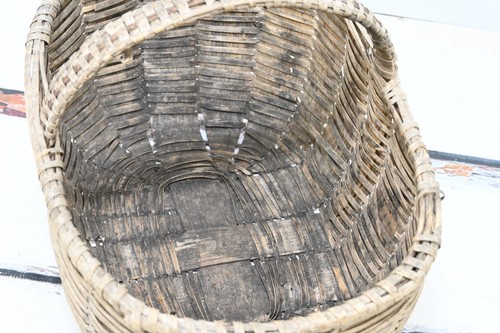Antique Early 1900s Woven Splint Small Laundry Basket Gathering Basket Large #4 - Picture 10 of 11