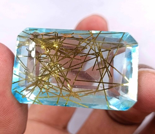 115 CT Top Quality Rutilated Quartz Bi Color Certified Emerald Cut Gemstone 24JL - Picture 5 of 8