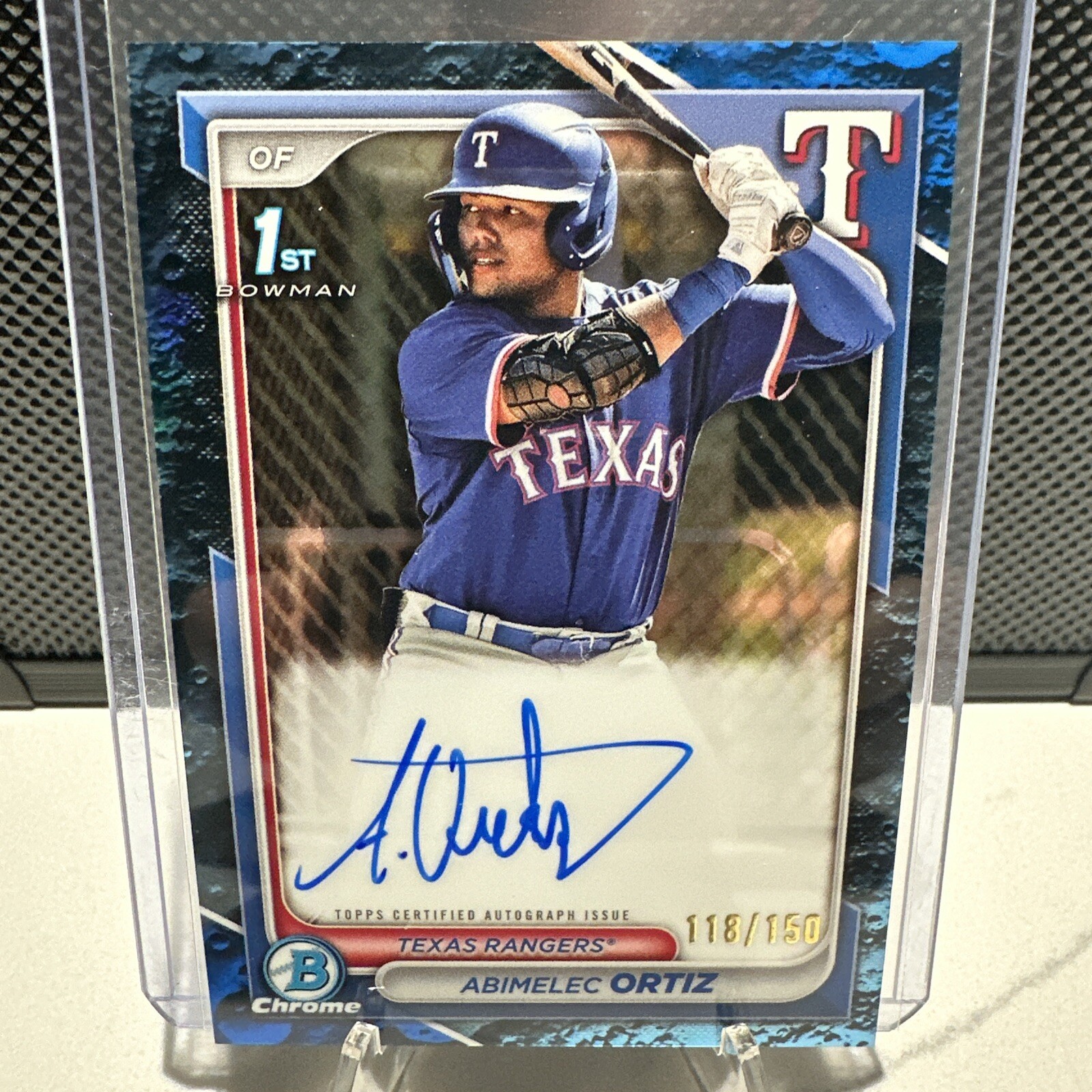2024 Bowman Chrome Abimelec Ortiz Blue Lunar Refractor 1st Prospect Auto /150