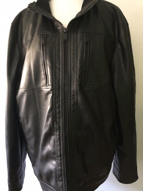 Calvin Klein Mens Faux Leather Motorcycle Jacket Black Xl