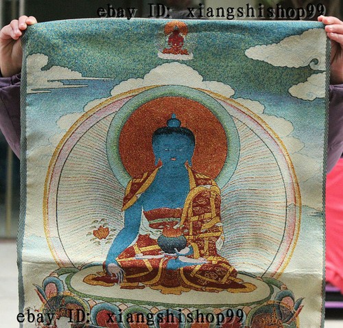 Mural Tíbet Budismo Tela Seda Menla Medicina Buda Dios Médico Thangka Gracias - Imagen 2 de 4