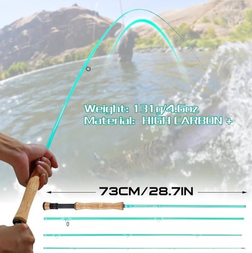 Fly Fishing Rod - High-Performance IM8 Carbon 9’ 7/8 wt Travel 4 Piece Turquoise - Picture 7 of 7