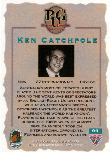 1995 WALLABIES Rugby Union Card KEN CATCHPOLE World Cup Greats - Picture 2 of 2