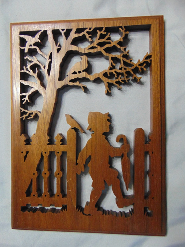 Pair of Wood Carvings Wall Art - Boy & Girl - Picture 3 of 4