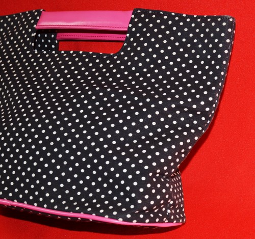 Carry-All Caddy Utility Tote Bag Case Organizer Pink W/ Black White Polka Dots - Picture 2 of 8