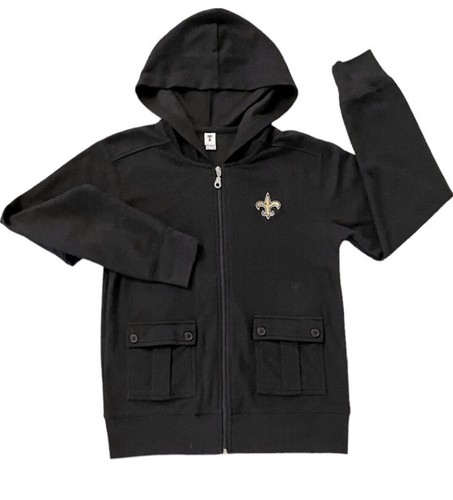 New Orleans Saints Jacket Hoodie Girls Youth XL Black NFL Zip Hooded Thermal