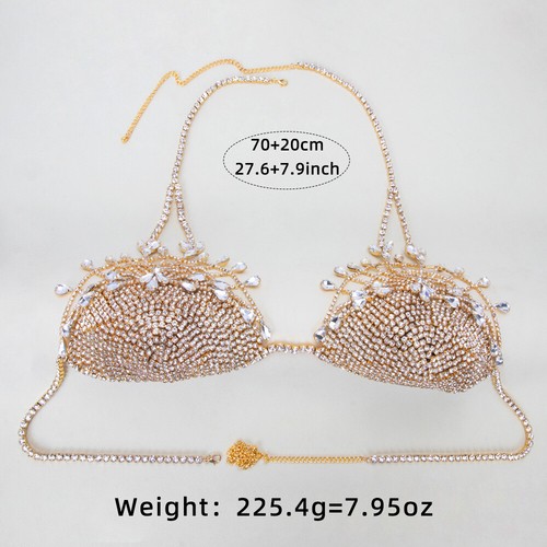 Women's Rhinestone Bra Thong Body Chain Inlaid Nightclub Sexy Bikini Bra Set - Picture 5 of 16