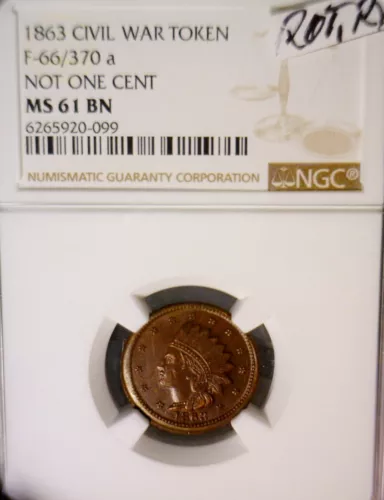 1863 NGC MS61 ERROR Civil War Token / Cent BU + Coin  NICE ROTATED REVERSE  NR
