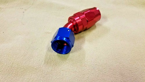 10AN 45 Degree Braided Hose End Red & Blue Swivel Seal Hose End Fuel Oil Coolant - Foto 2 di 3