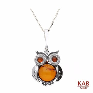 COGNAC-BALTIC-AMBER-ZIRCON-STERLING-SILVER-925-BEAUTY-PENDANT-OWL-KAB-202