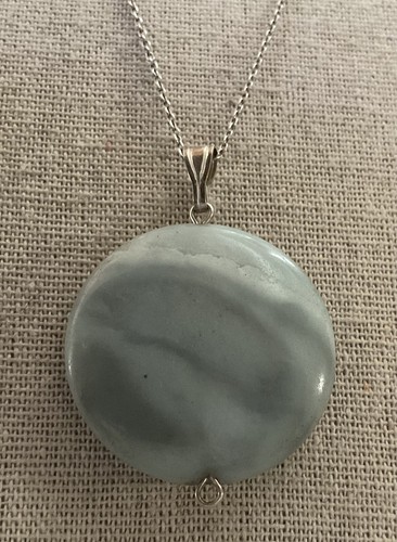 Ciondolo in argento sterling agata blu catena rotonda 18” regolabile grande - Foto 2 di 4