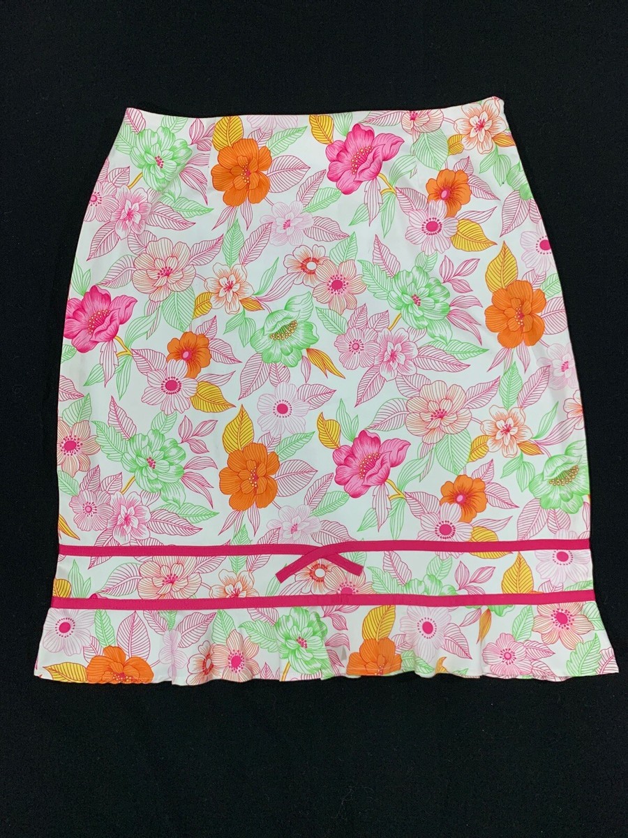 Dress Barn Misses Size 4 Pink Orange Green Cotton Floral Print Skirt NWOT eBay