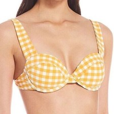Gianni Bini Bikini Swim Top Underwire Gold White Checkered Textured Gingham, M