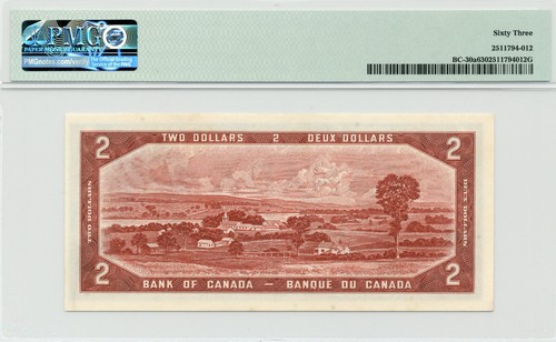 $2 1954 DEVIL'S FACE Bank of Canada BC-30a, PMG Choice UNC 63 - Picture 2 of 2