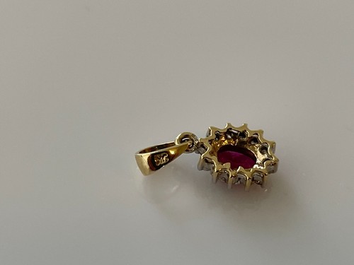 Ruby and Diamond Pendant 9ct Gold Cluster Diamond Ruby Vintage Pendant - Picture 14 of 17