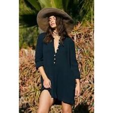 Free People FP Beach Blossom Button-Up Dress Linen/Cotton Bohemian