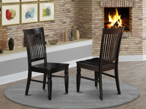 Set of 2 Weston dinette kitchen dining chairs w/ plain wood seat in cherry black - Picture 3 of 9