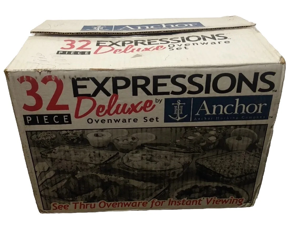 Anchor Hocking 32 Piece Expressions Deluxe Ovenware Set #2132 USA