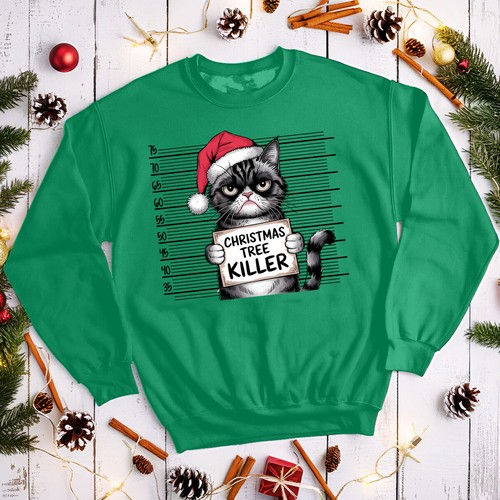 Sudadera divertida para hombre y mujer Christmas Tree Jumpers Killer Cat #MC - Imagen 17 de 29