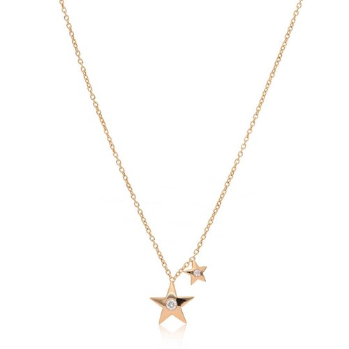 Collar de oro 14K 0,04 quilates diamantes doble estrella joyería fina de Navidad - Imagen 4 de 5