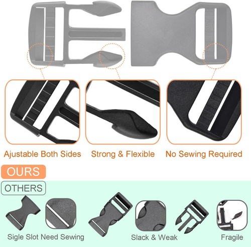 6 Pack 1" Buckle Quick Side Release Buckles Dual Adjustable No Sewing Clips Snap - Picture 4 of 6