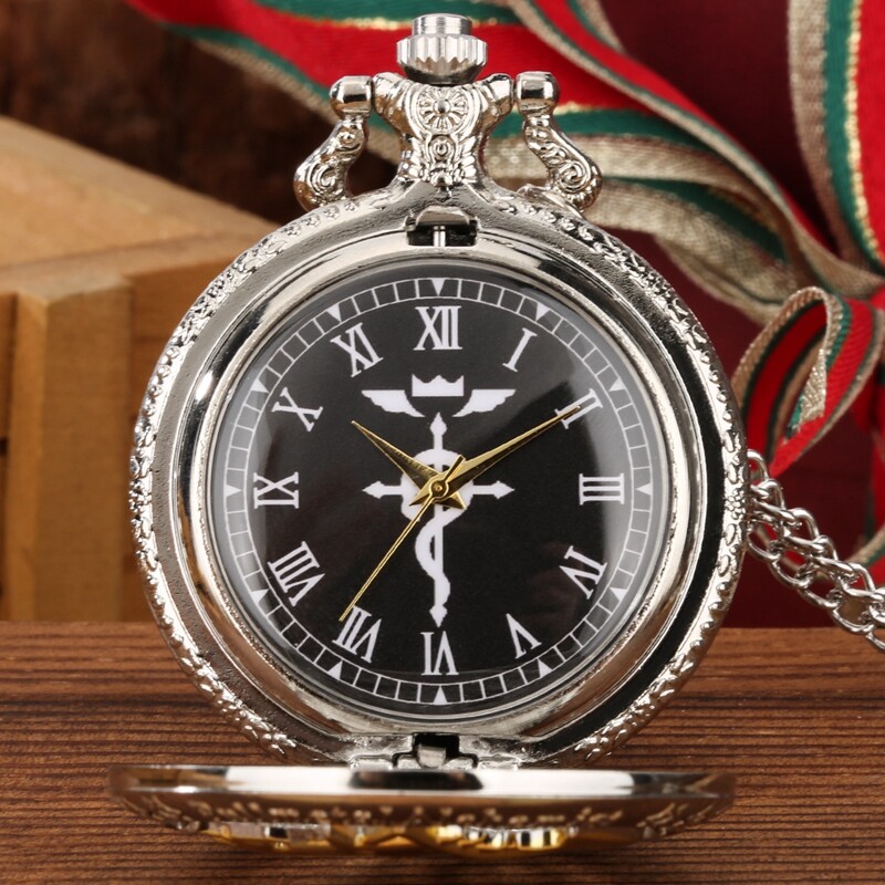 Fullmetal Alchemist Pocket Watch Hollow Out Case Roman Number Quartz Display