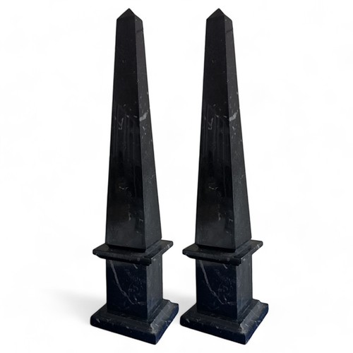 Coppia di Obelisc in Marmo Nero marquinia Scultura da Tavolo Home Decor H 40cm - Picture 2 of 2