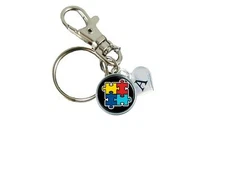 Custom Autism Awareness Puzzle Black Key Chain Initial Family Charm Gift