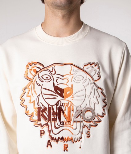 Kenzo Paris Mens Tiger Seasonal 2 Embroidered Logo Sweatshirt Cream RRP £285 - Picture 2 of 10