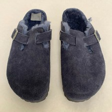 New with Box Birkenstock Boston Shearling Midnight Suede Leather 1020584 Narrow