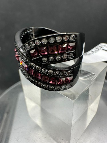 Ladies Black ring amethyst Crossover princess band cz cubic zirconia new 3791 - Picture 3 of 6