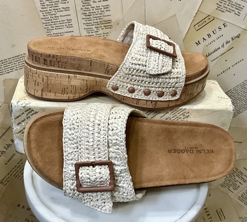 Kelsi Daggar Paulie Cork Flatfrom Sandals Ivory Shell Crochet Cork Sole 7 NEW - Picture 6 of 11