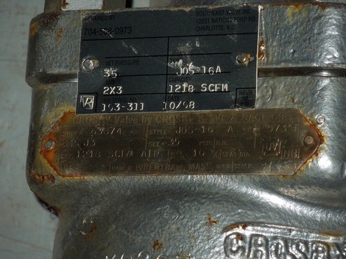 2 x 3" #JOS-16A CROSBY SAFETY RELIEF VALVE, SET @ 35 PSI - Picture 4 of 4